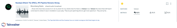 Grâce à Podcast Monitoring, nous avons appris que Bloomberg avait parlé de Verizon plusieurs semaines après la diffusion de la nouvelle.